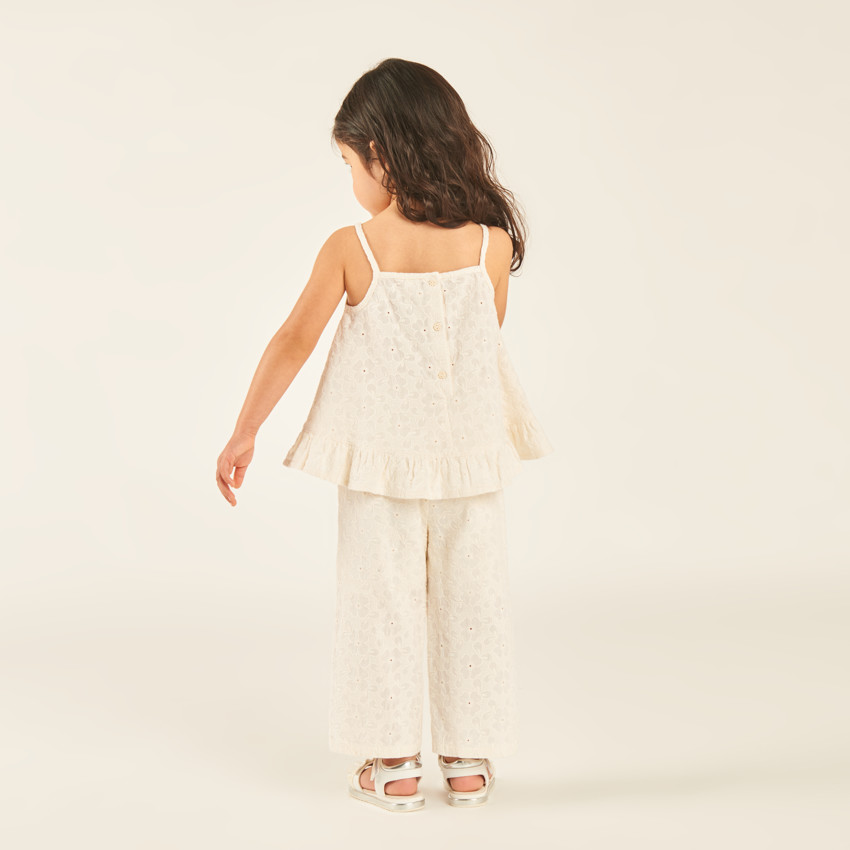 Conjunto de 2 piezas: camiseta sin mangas + pantalón de bordado inglés calado para niña bebé. 