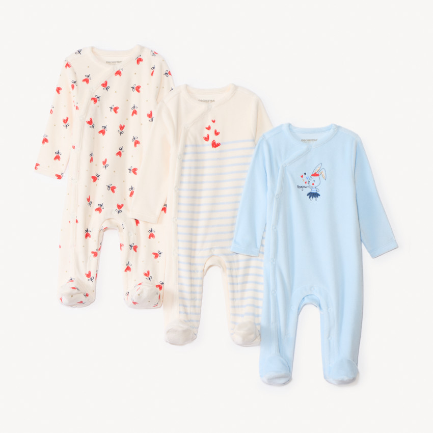 Lot de 3 dors-bien en velours pour bébé fille avec ouvertures différentes selon l'âge 