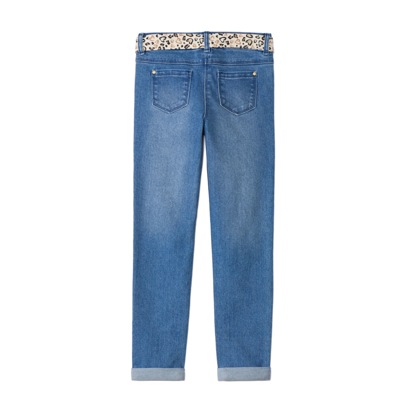 Vaqueros slim con cinturón tipo pañuelo estampado para niña 