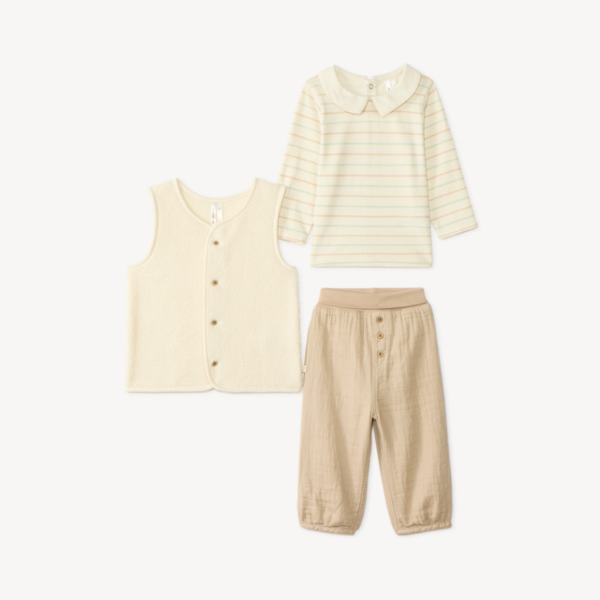 Conjunto largo de 3 piezas para bebé niño con chaleco de sherpa 