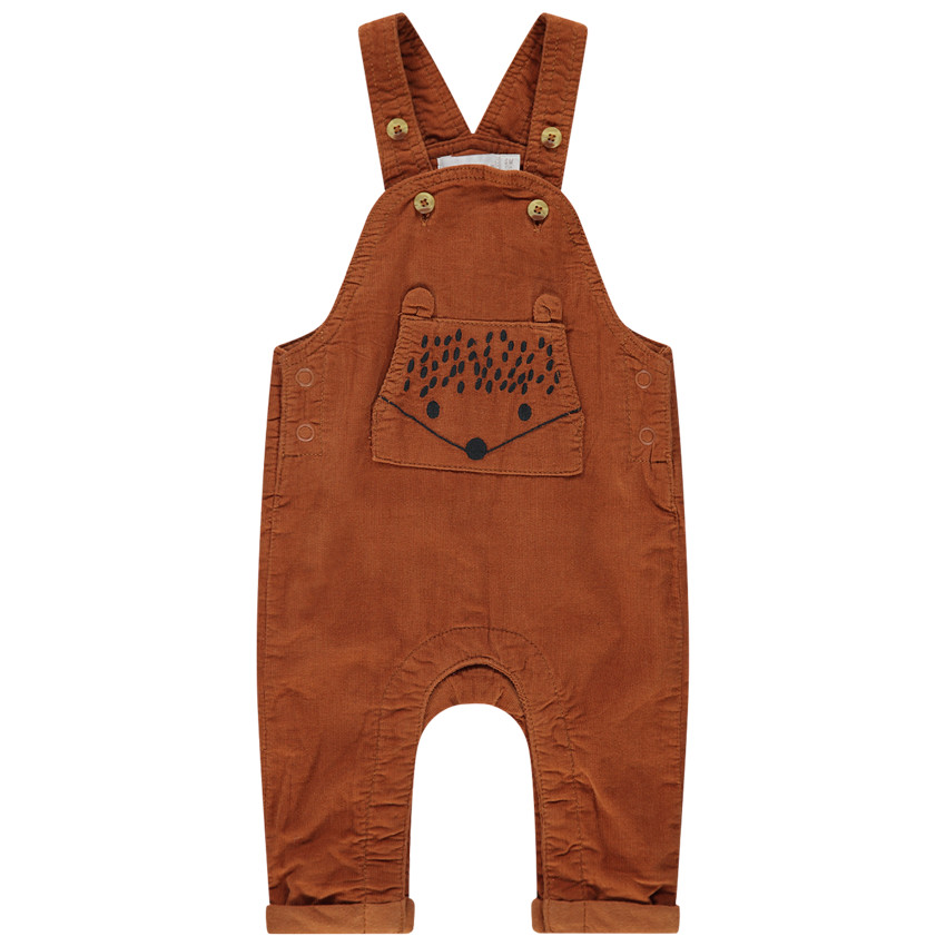 Salopette longue en velours côtelé et poche kangourou 