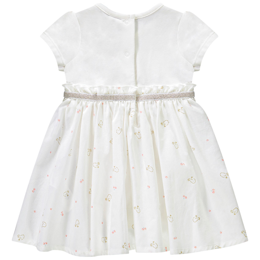 Vestido body 2 en 1 bicolor estampado pájaros para bebé niña 