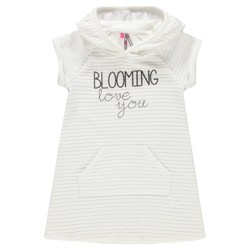 Vestido manga corta con capucha con estampado 