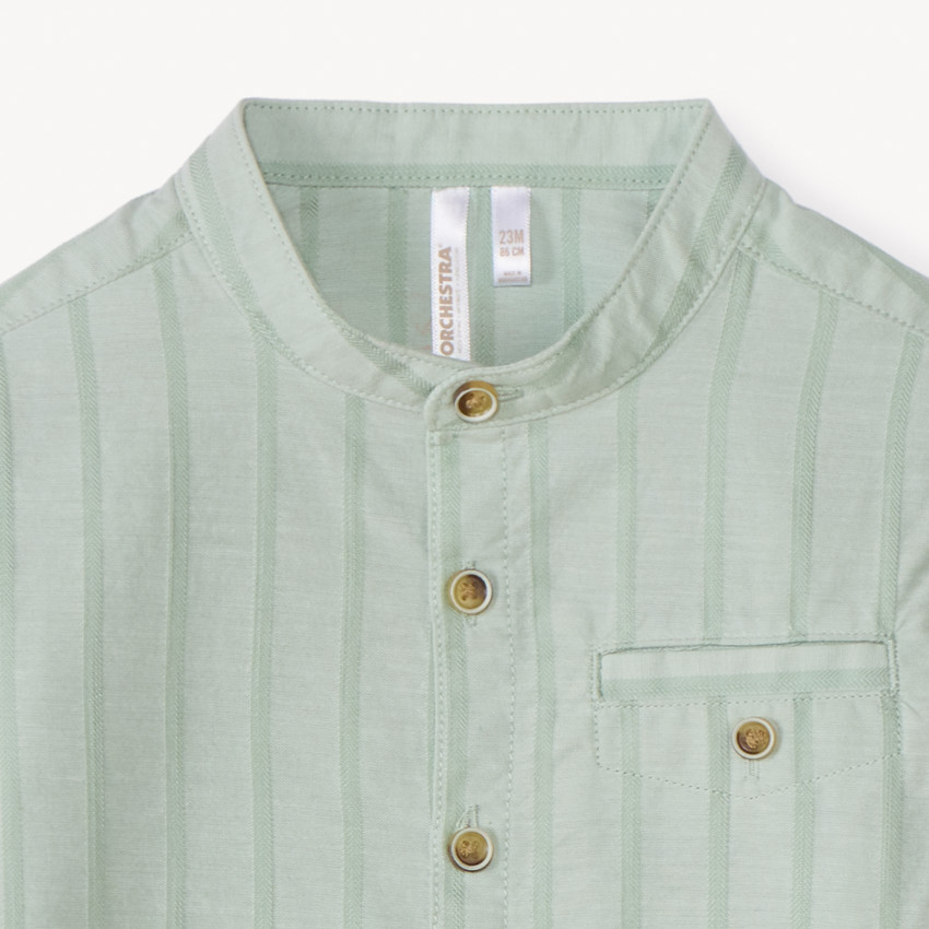 Camisa de rayas de manga larga con cuello mao para bebé niño 