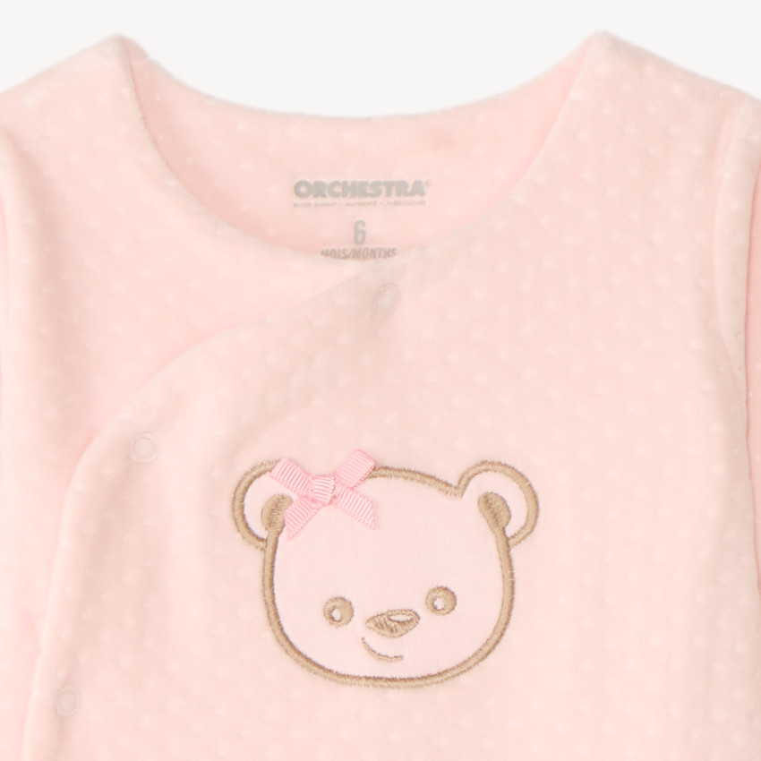 Pijama de terciopelo con bordado de osito para bebé niña 
