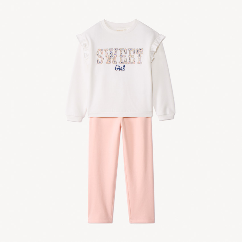 Conjunto de chándal con bordado floral para niña 