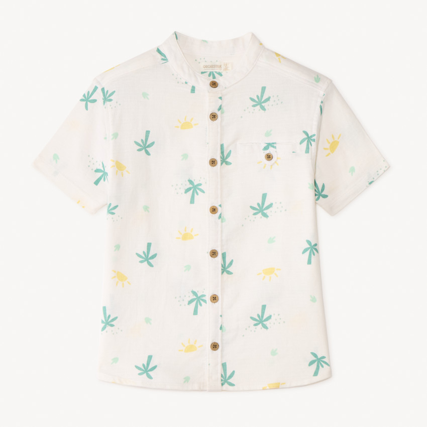 Camisa de manga corta con cuello mao y estampado de palmeras para niño 