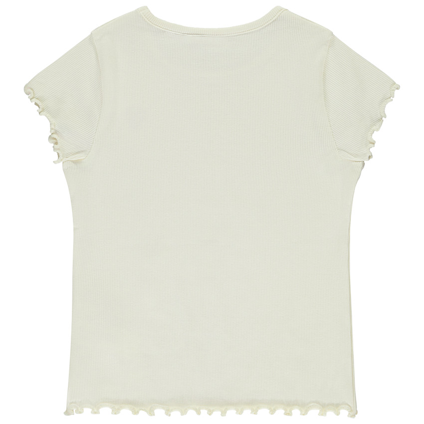 Camiseta de manga corta de punto acanalado con corazón bordado para niña 