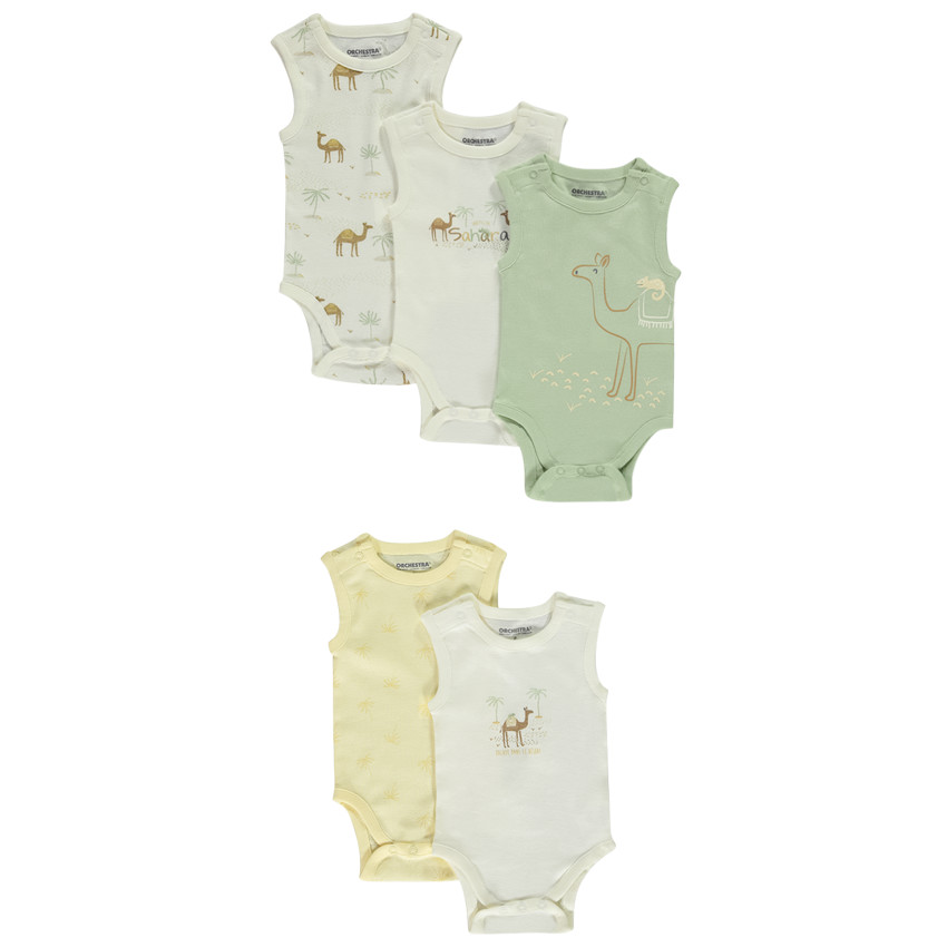 Lote de 5 bodies sin mangas con motivos de dromedarios para bebé niño 