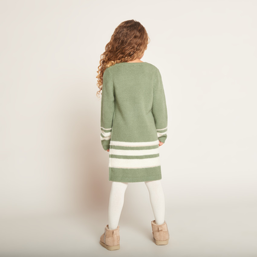 Vestido de manga larga de punto con lentejuelas decorativas para niña 