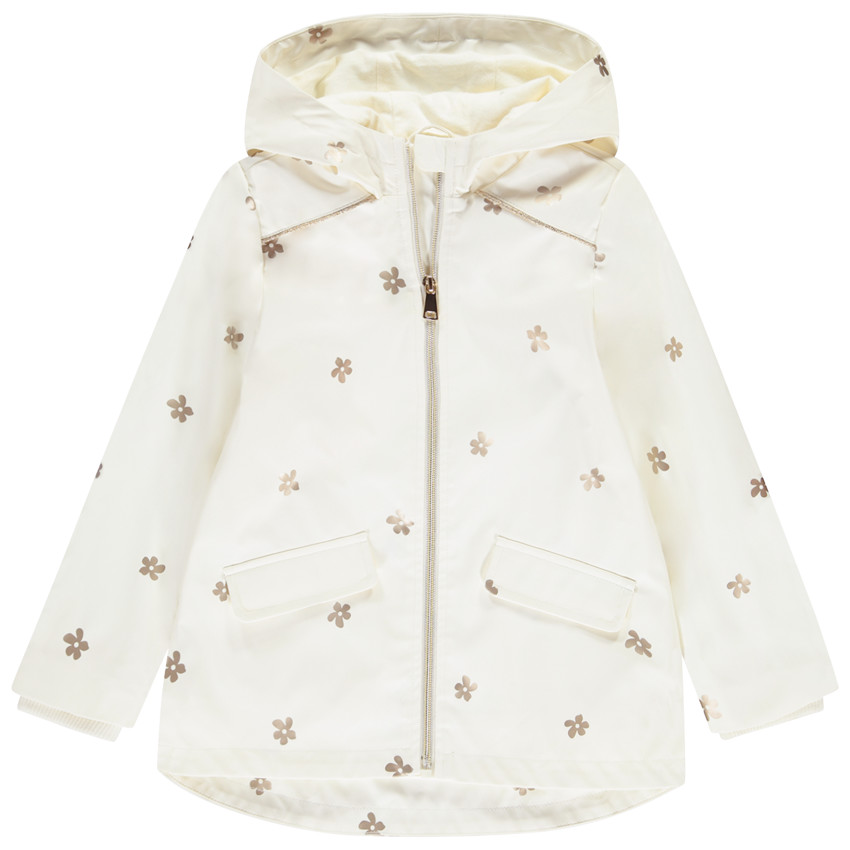 Parka de goma con estampado de flores doradas para niña 