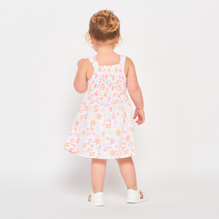 Vestido con smocks y estampado fantasía para bebé niña 