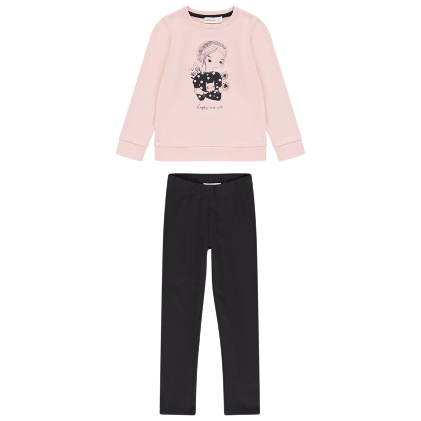 Ensemble en molleton brossé sweat print fille et chat + jogging pour fille Main Ensemble en molleton brossé sweat print fille et chat + jogging pour fille