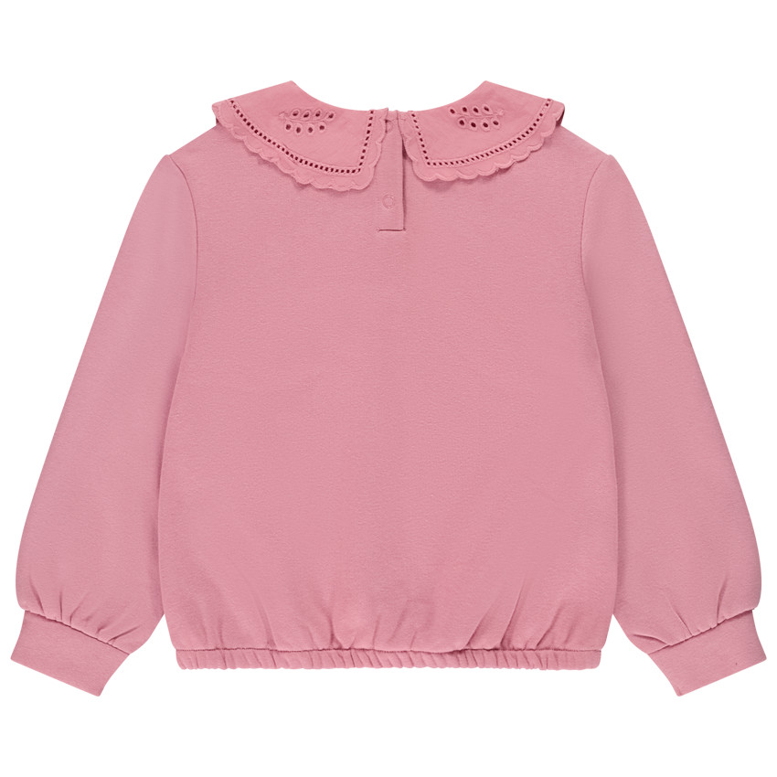 Sudadera con cuello de claudine y bordado inglés para niña 