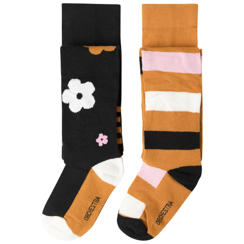 Pack de 2 leotardos grueso con flores y rayas de jacquard 