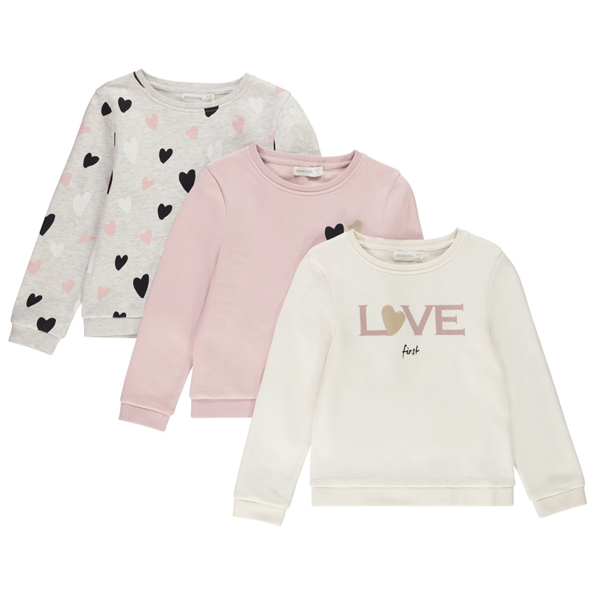 Lot de 3 sweats fantaisie en molleton gratté pour fille Main Lot de 3 sweats fantaisie en molleton gratté pour fille