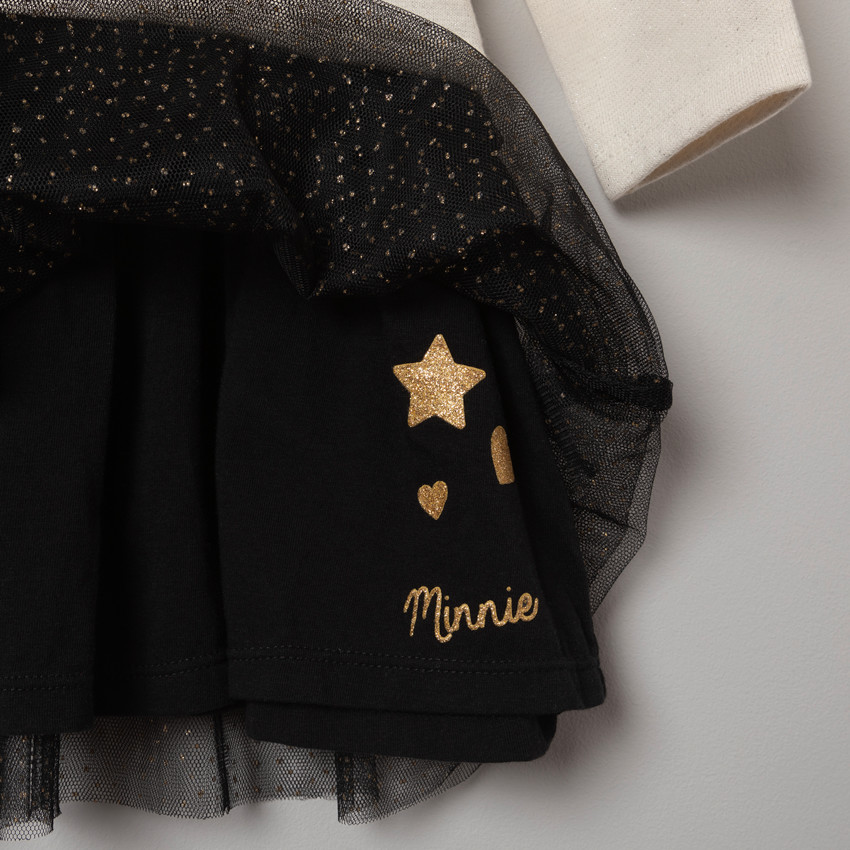 Vestido mangas largas efecto 2 en 1 estampado Minnie Disney en lentejuelas 