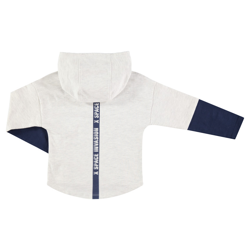 Camiseta de mangas larga con efecto 2 en 1, capucha y estampado de platillos volantes 