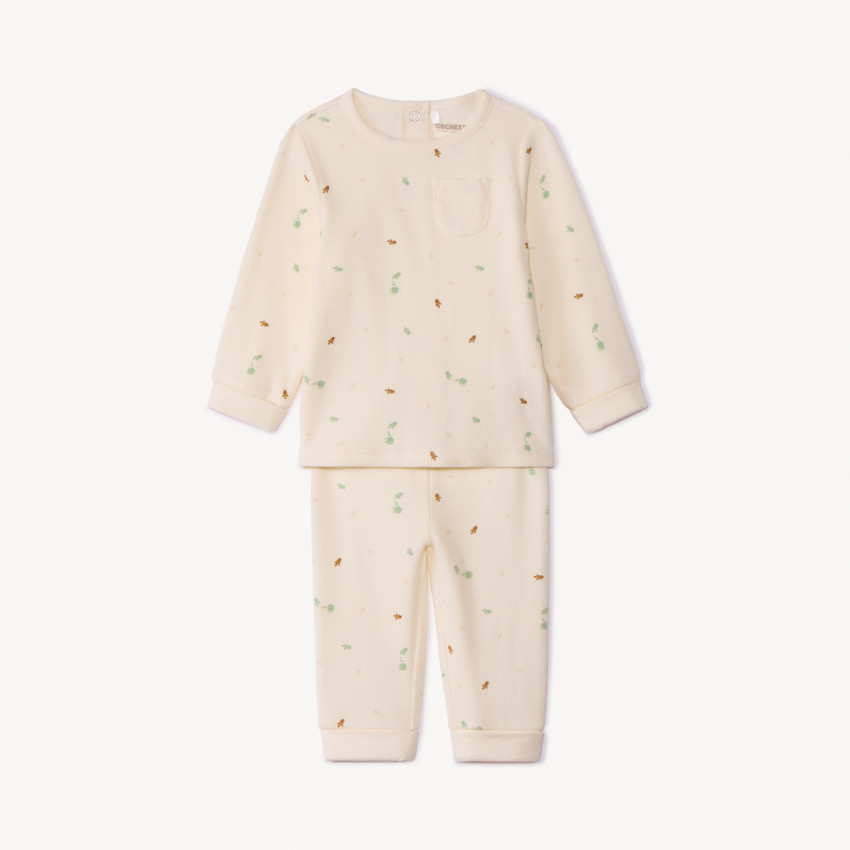 Conjunto de 2 piezas de punto acanalado con estampado de plantas para bebé niña 