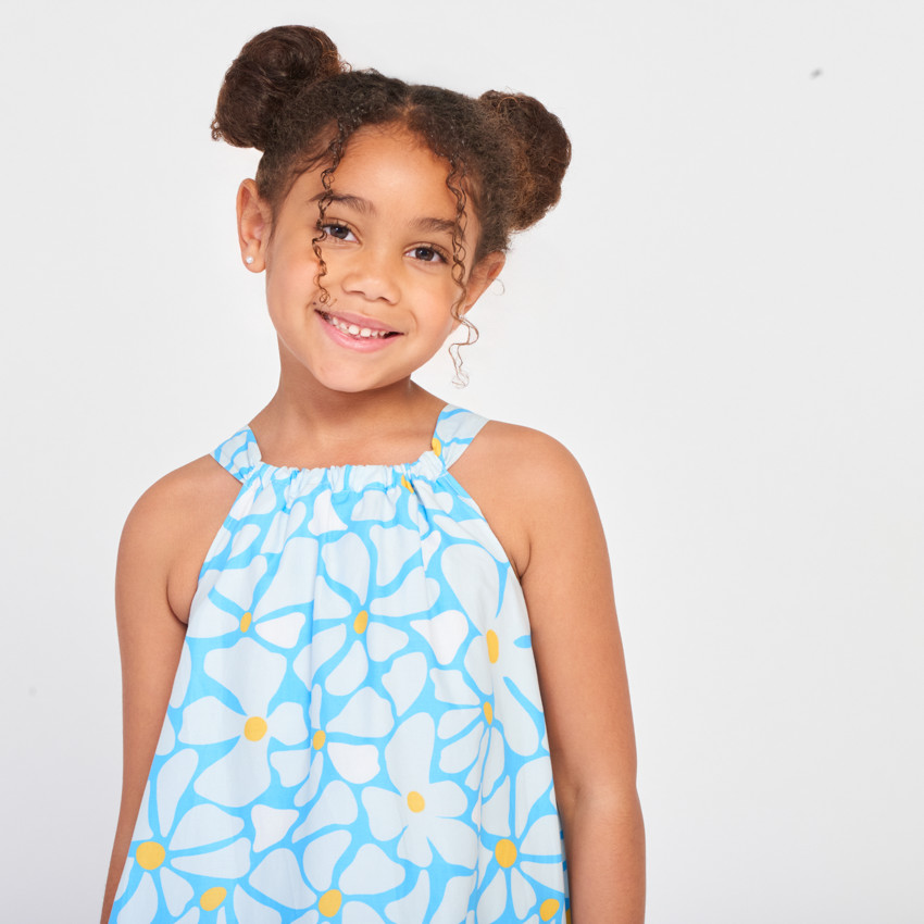 Vestido sin mangas estampado de flores planas para niña 