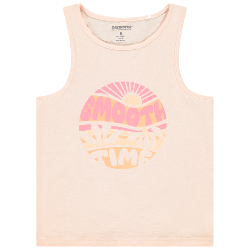 Camiseta sin mangas de punto slub estampada para niña 