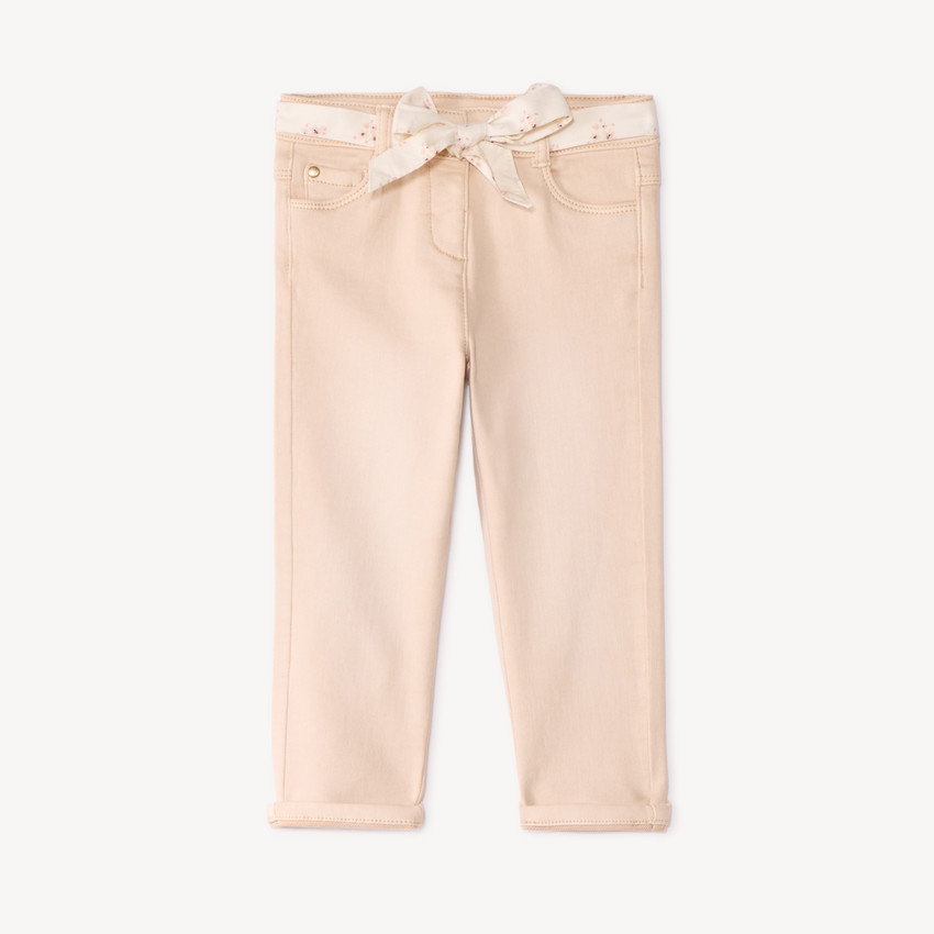 Pantalón slim para bebé niña con cinturilla de tela 