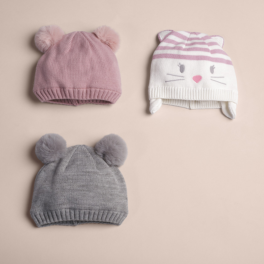 Gorro de punto con forma de gato y forro de jersey 