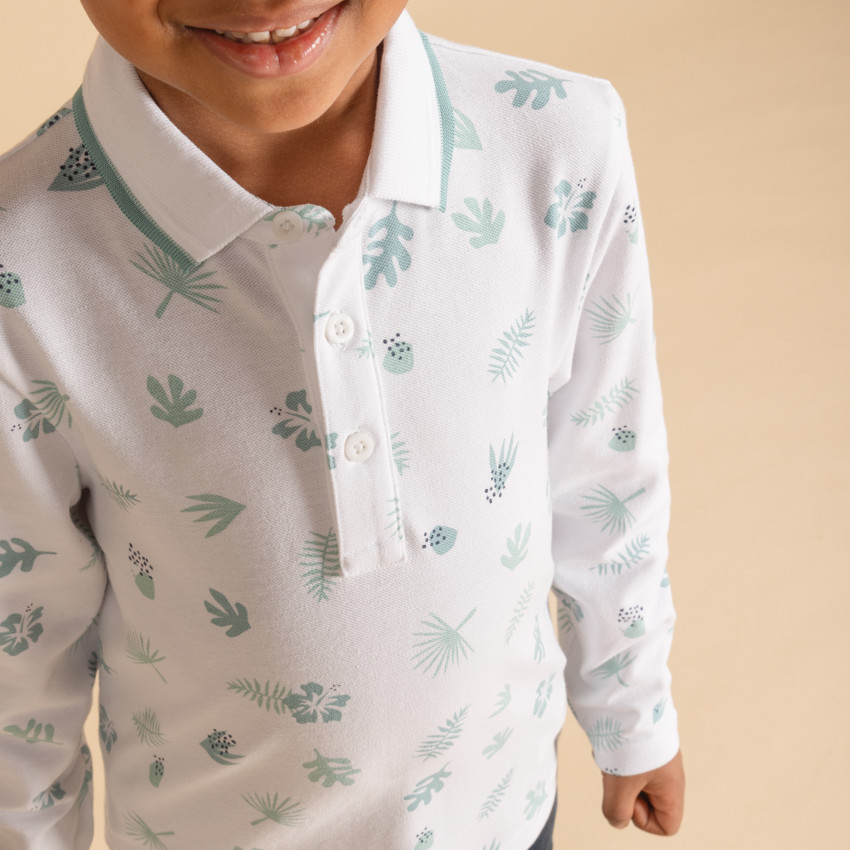 Polo de manga larga estampado de hojas para niño  Additional Polo de manga larga estampado de hojas para niño