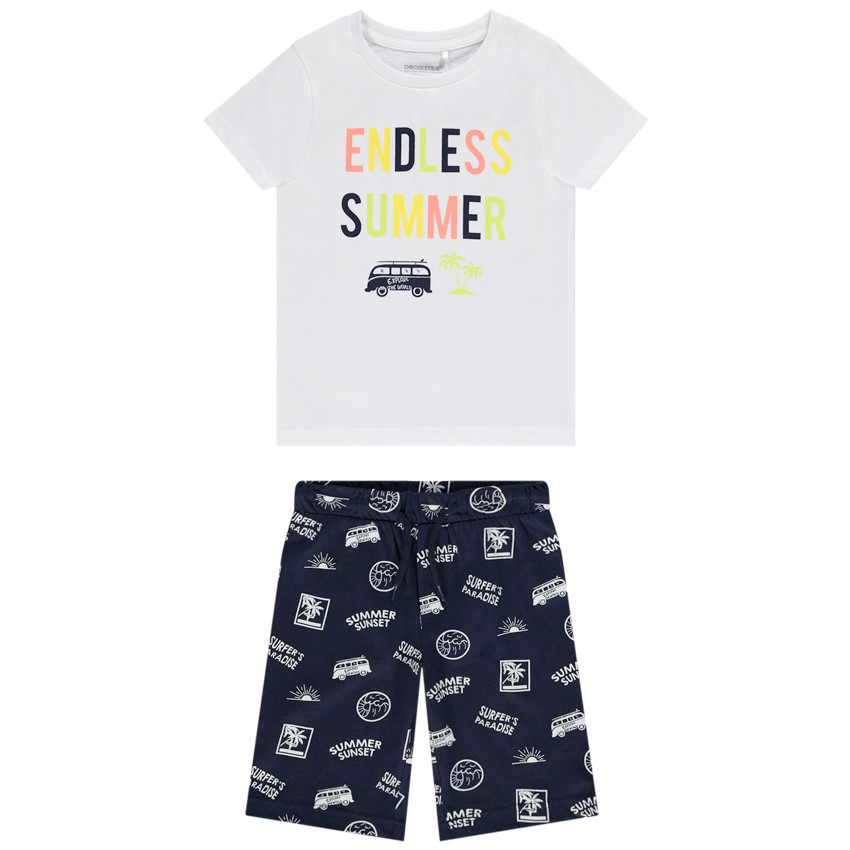 Pijama 2 piezas en punto jersey con estampado fantasía niño 