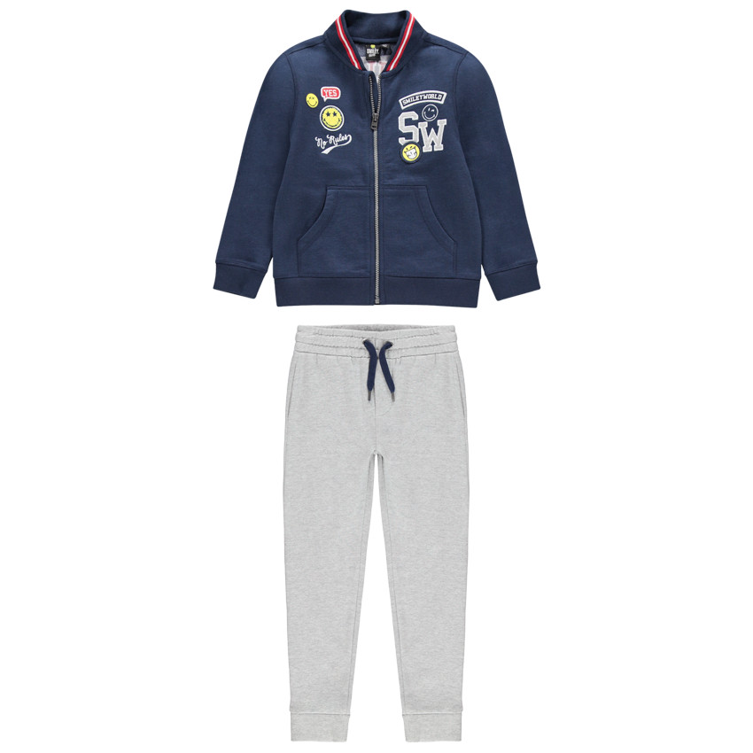 Jogging avec gilet à badges Smiley et pantalon gris chiné 