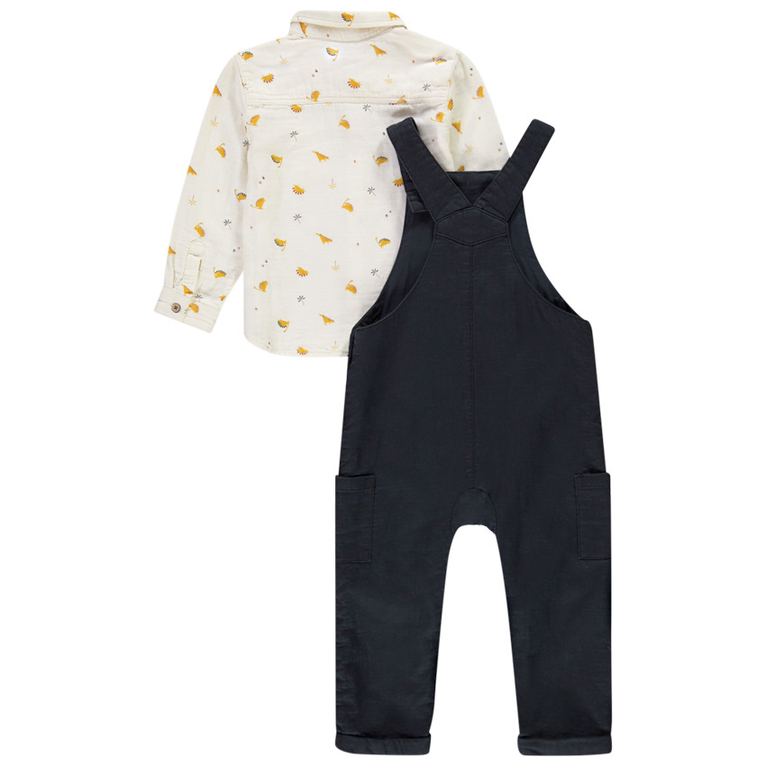 Conjunto de peto liso + camisa con estampado de dinosaurios para bebé niño 