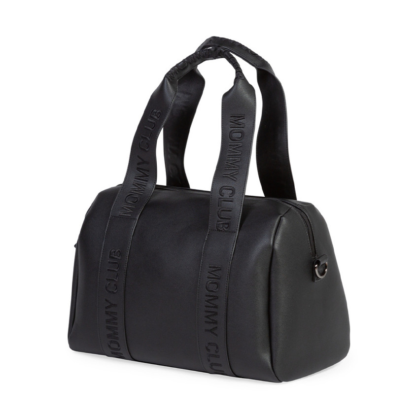 Bolso cambiador Mommy Club Signature de poliuretano vegano y cambiador negro. 