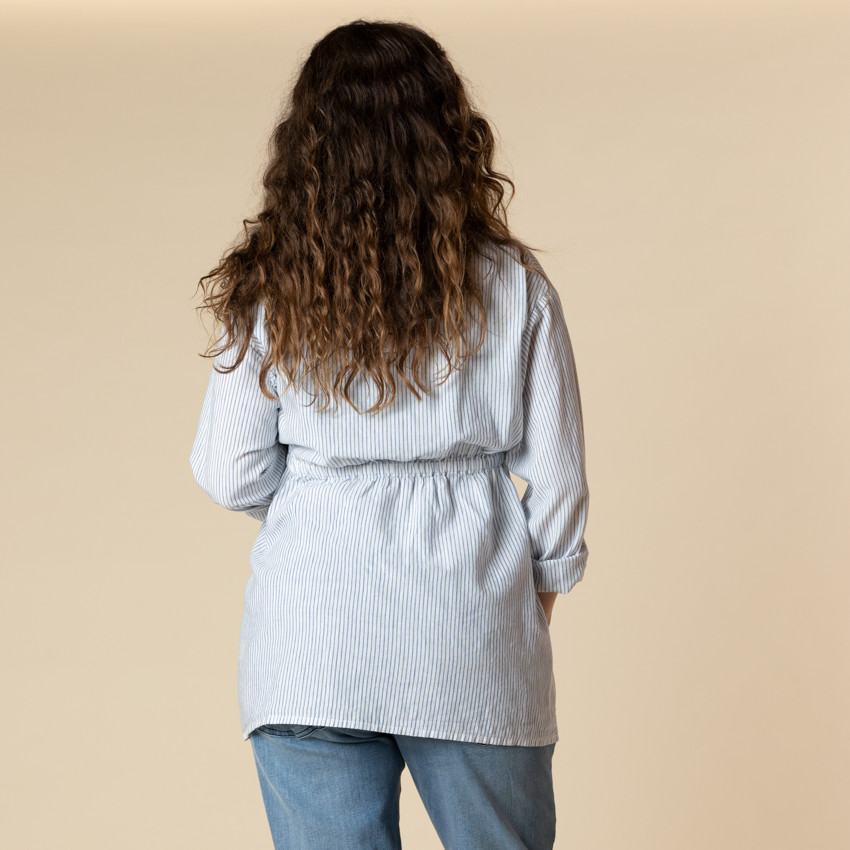Camisa de manga larga de embarazo y lactancia a rayas con lazo. 