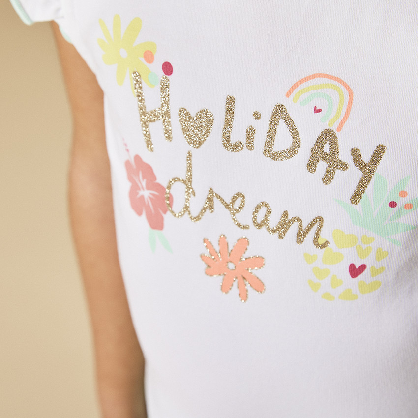 Robe de manga corta efecto 2 en 1 con print de purpurina niña 