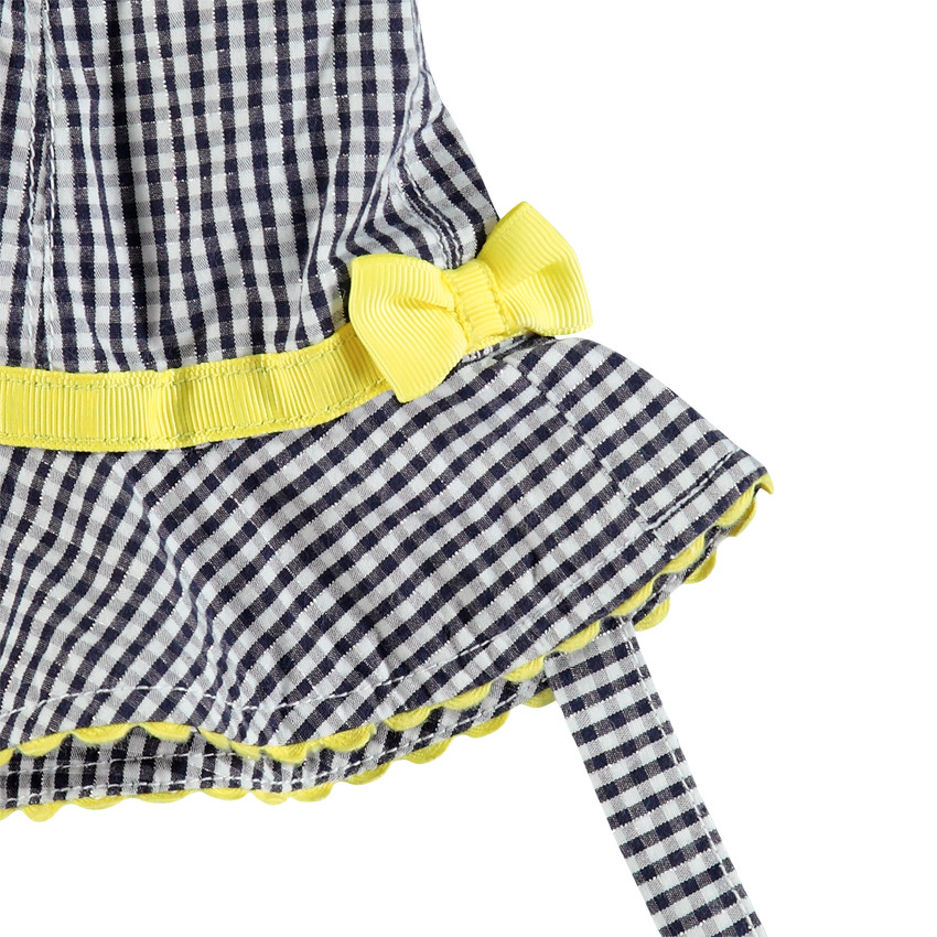 Gorro cuadro vichy y detalles amarillos 
