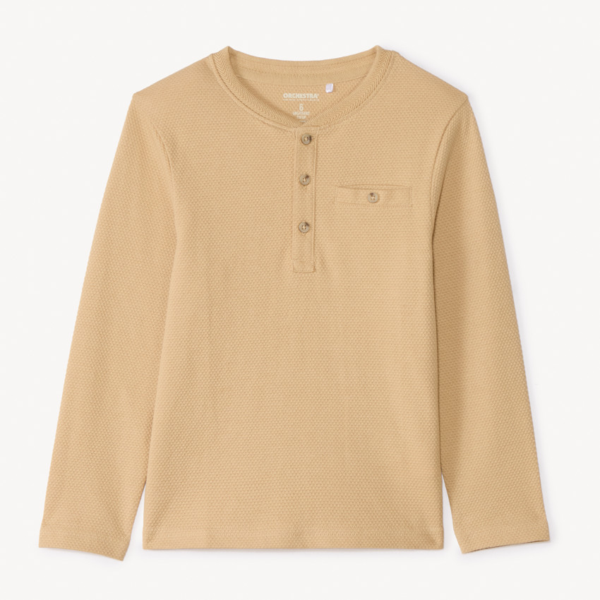 Camiseta de manga larga lisa con cuello tunecino para niño 