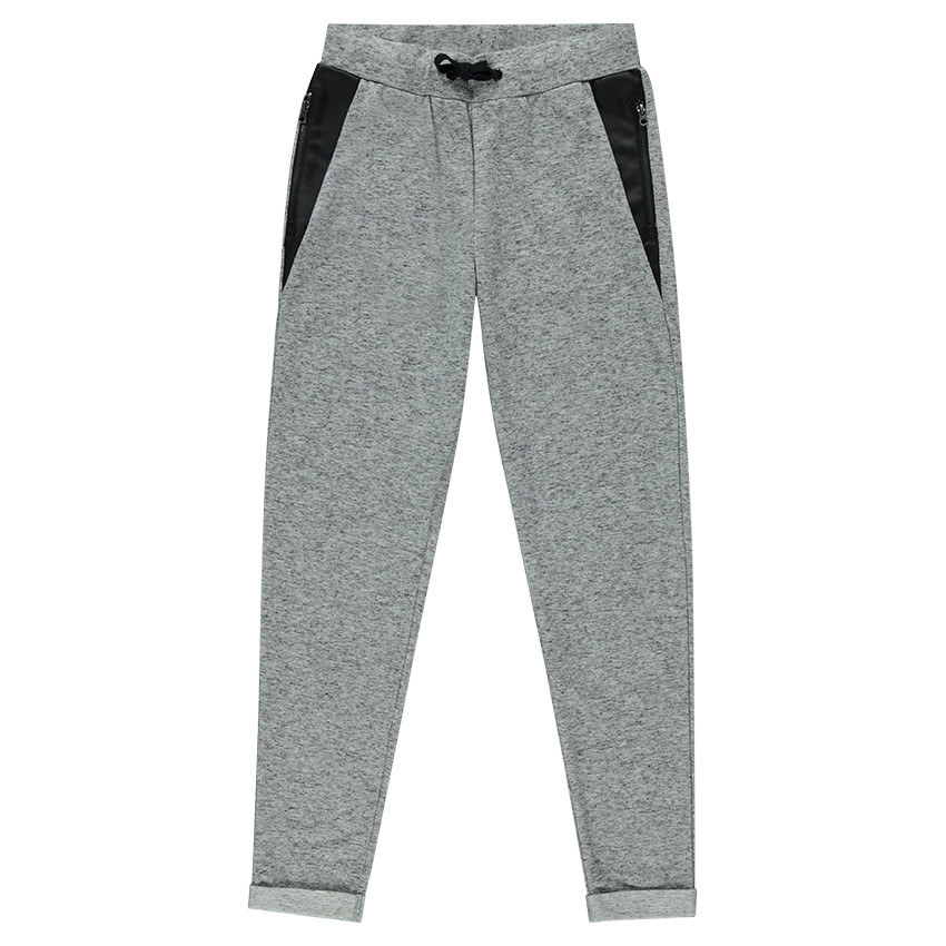 Pantalón corte loose-fit de felpa y de aspecto cuero 