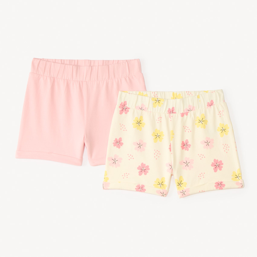 Lote de 2 shorts de jersey liso + estampado fantasía para niña 