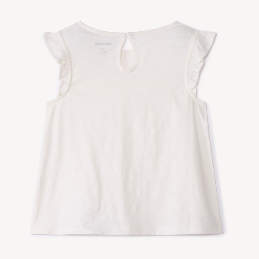 Camiseta de manga corta en punto jersey slub con bordado inglés para niña 