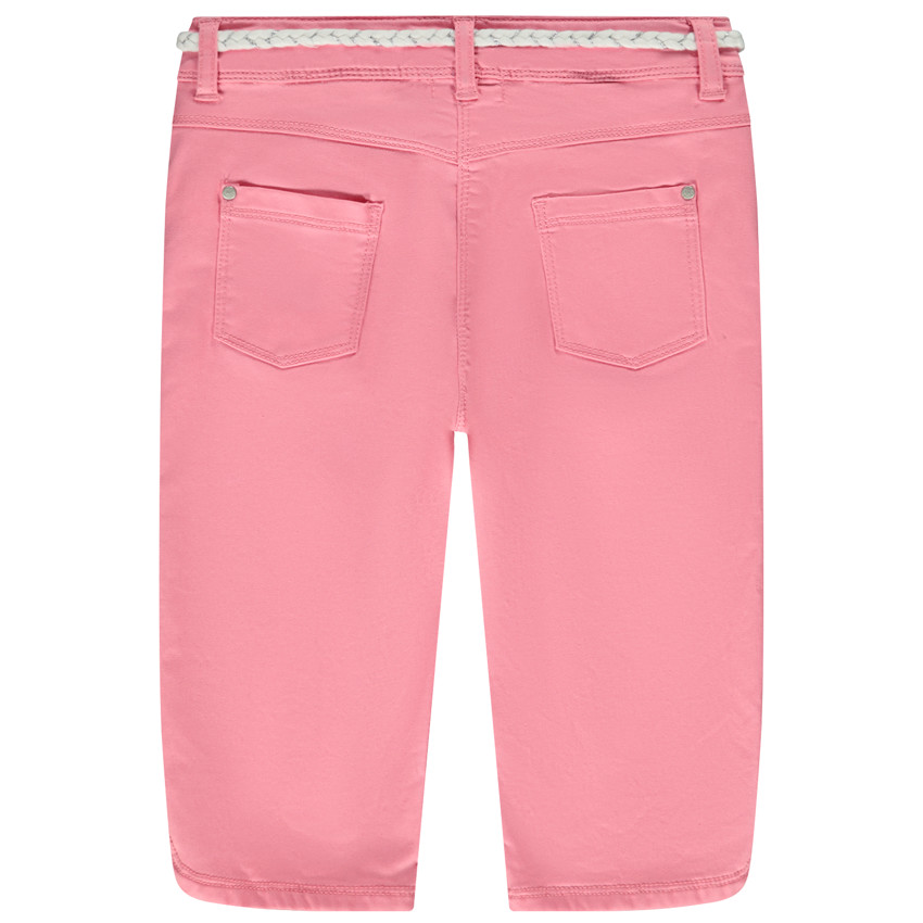 Pantacourt liso con cinturón trenzado para niña 