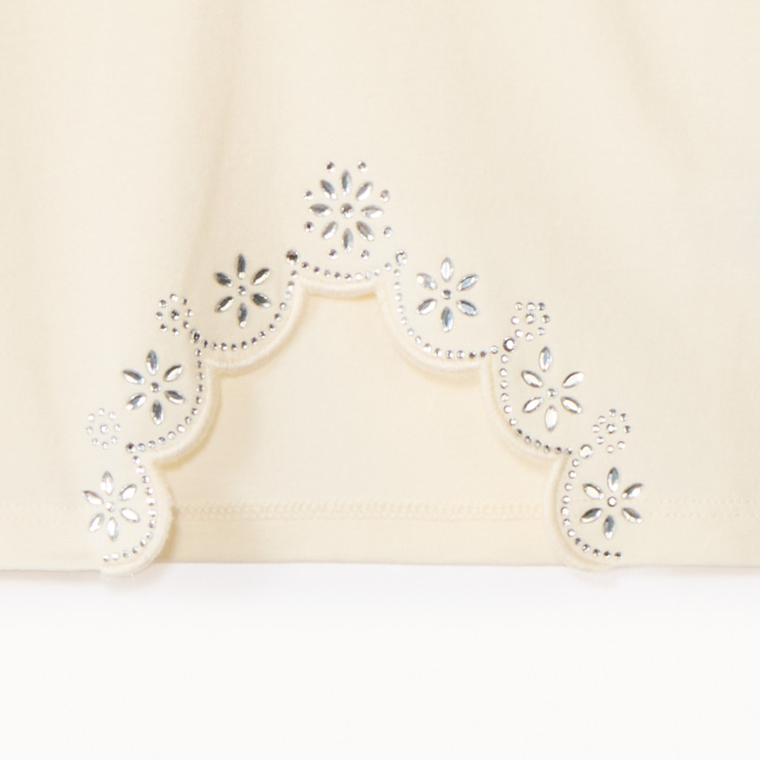 Camiseta de manga larga con corte original y strass para niña 