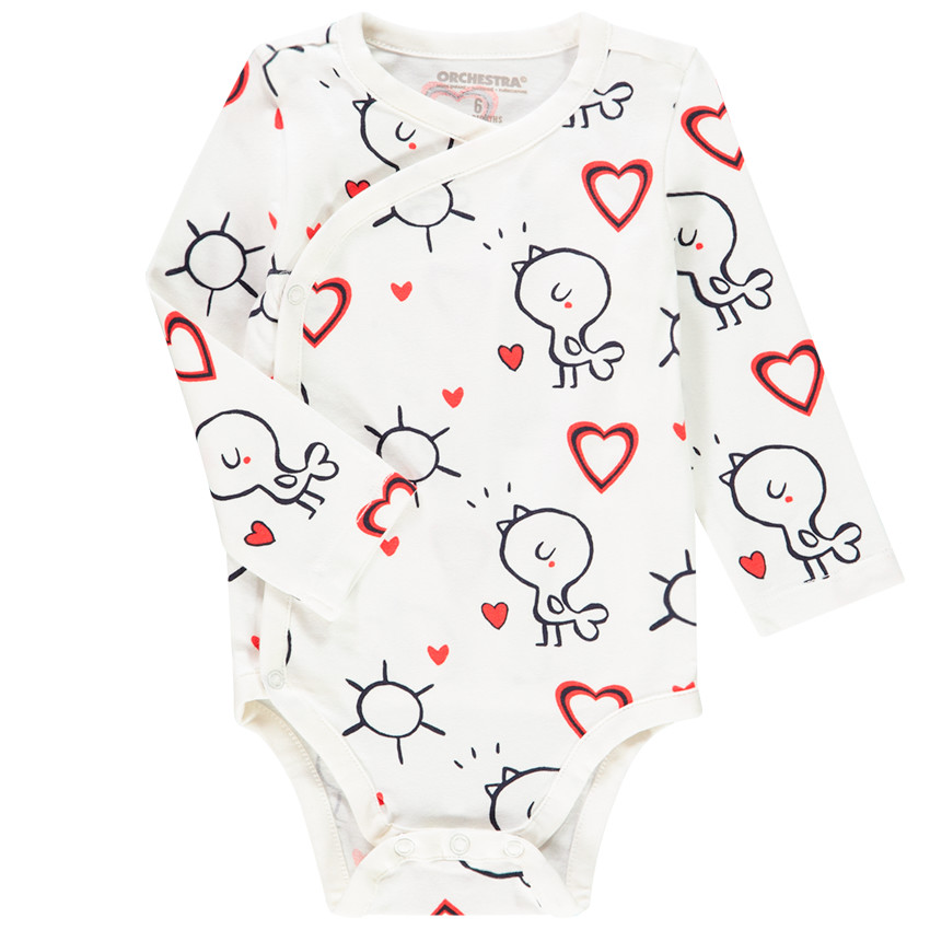 Pack de 7 bodies de manga larga de algodón con estampado de pájaros para bebé niña. 