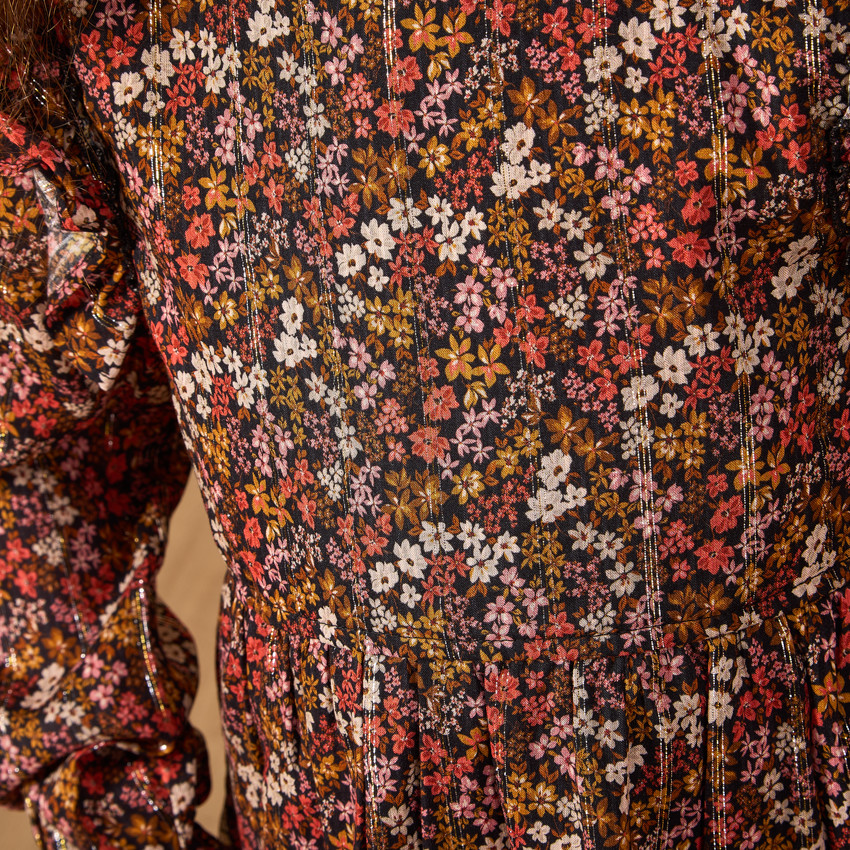 Vestido de manga larga con volantes en los hombros para niña 