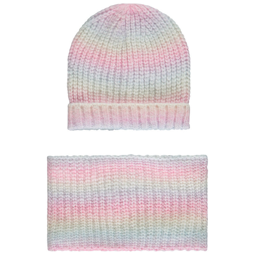 Conjunto gorro + snood de punto efecto degradado para niña 