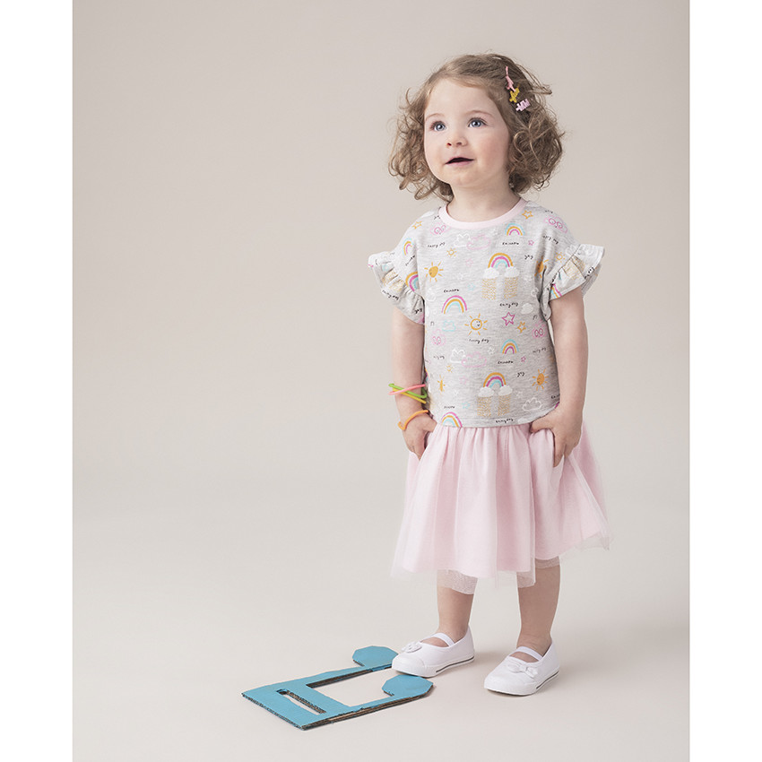 Vestido copn efecto 2 en 1 de colores y tul 