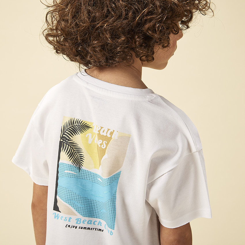 Camiseta de manga corta con estampado fantasía tema playa para niño 