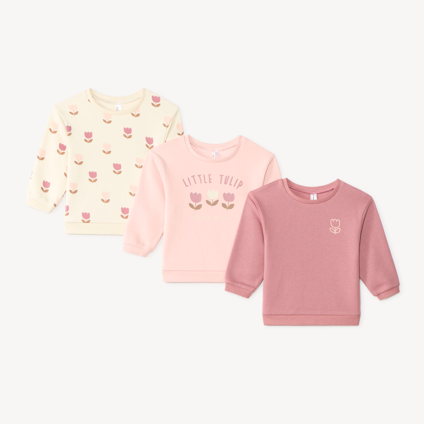 Lote de 3 sudaderas oversize para bebé niña con diseño de tulipanes 
