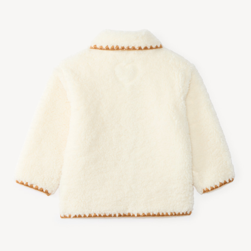 Chaqueta de bebé niña de sherpa de lana y bordado decorativo. 