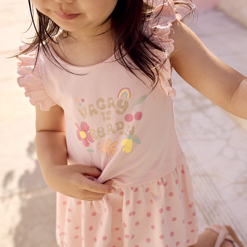 Vestido de bebé niña con mangas cortas y volantes, efecto 2 en 1  Additional Vestido de bebé niña con mangas cortas y volantes, efecto 2 en 1