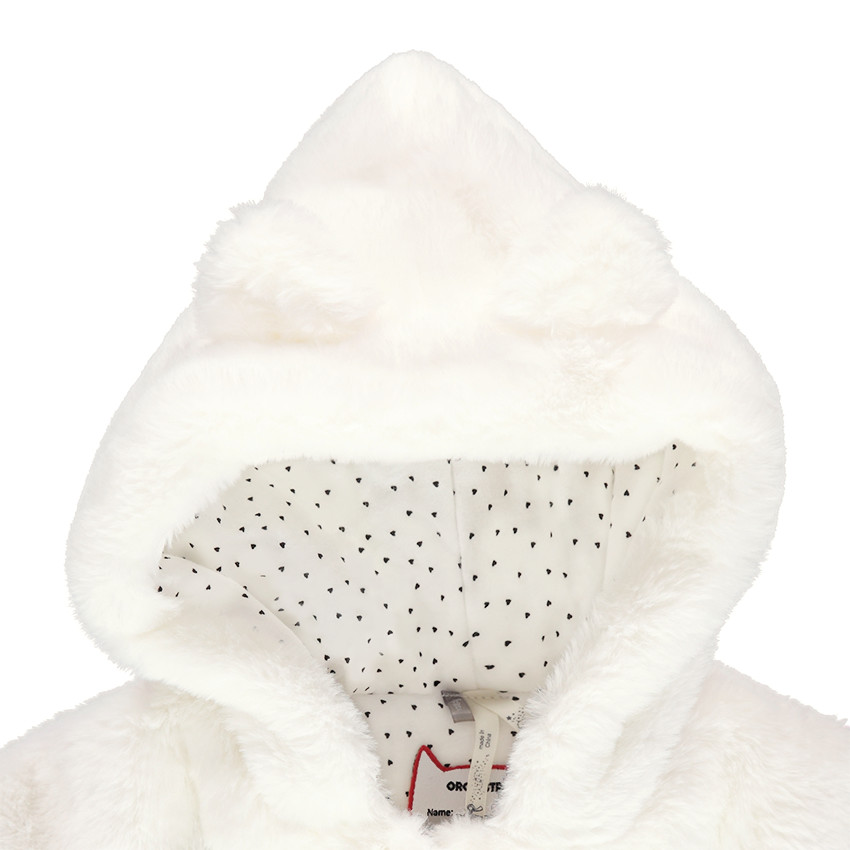 Chaqueta de borreguito con capucha y forro de punto con estampado all-over 